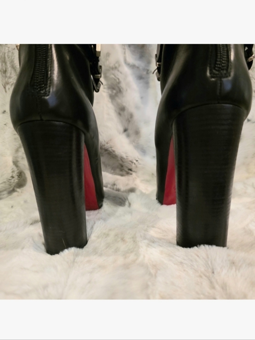 Christian Louboutin Black Leather High Heeled Boots with Silver Buckles EU 39 - Picture 7 of 13